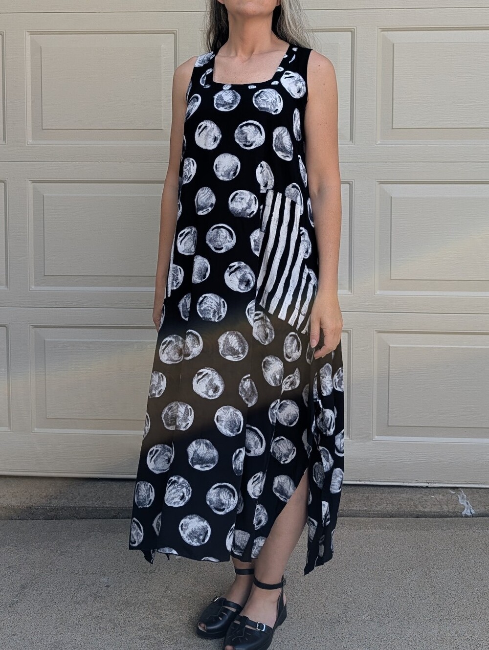 LYNG DESIGNS flowy rayon pattern mixing polka dot dress S